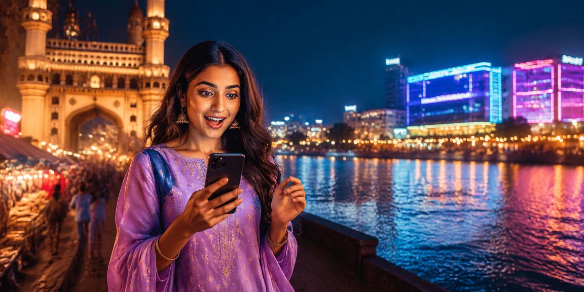 Hyderabad Charminar area at night with Teen Patti gaming ambiance