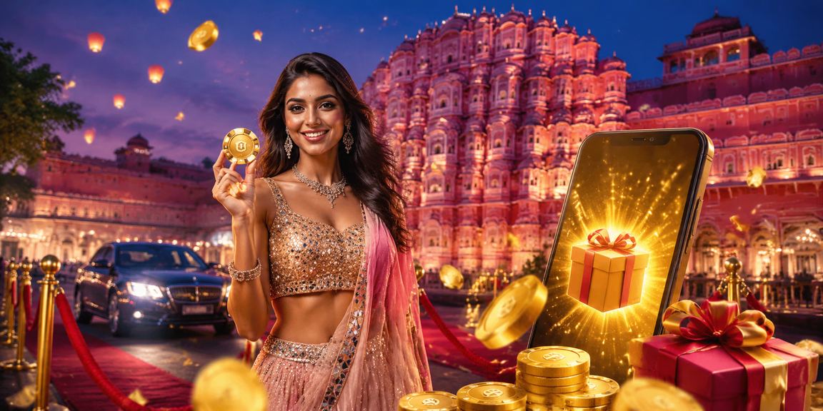 Jaipur Hawa Mahal with festive Indian bonus theme