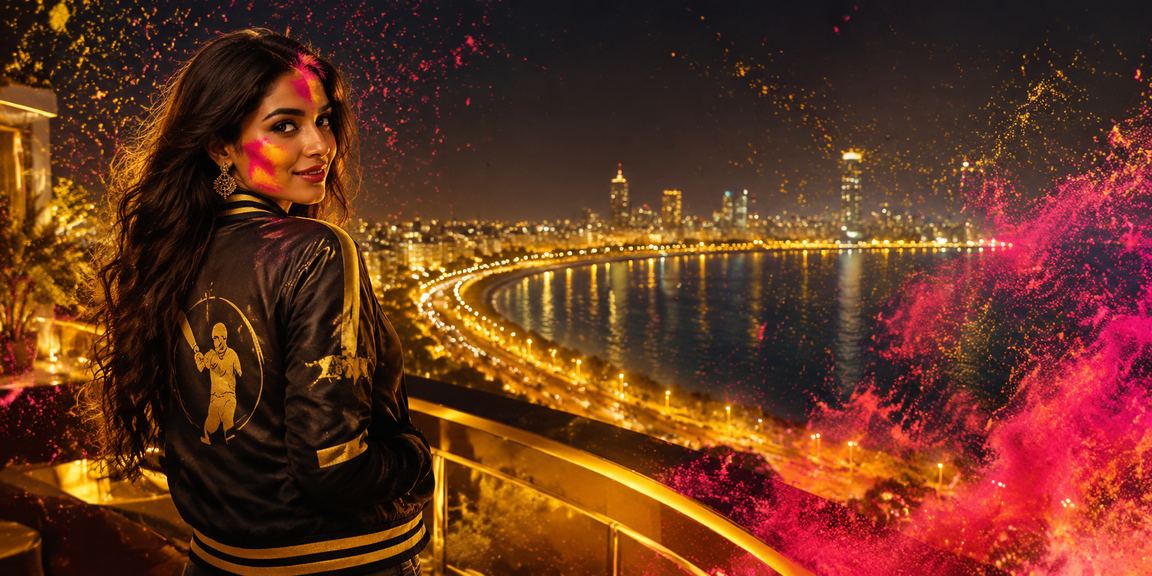 View of Mumbai Marine Drive with cricket betting atmosphere during Holi festival